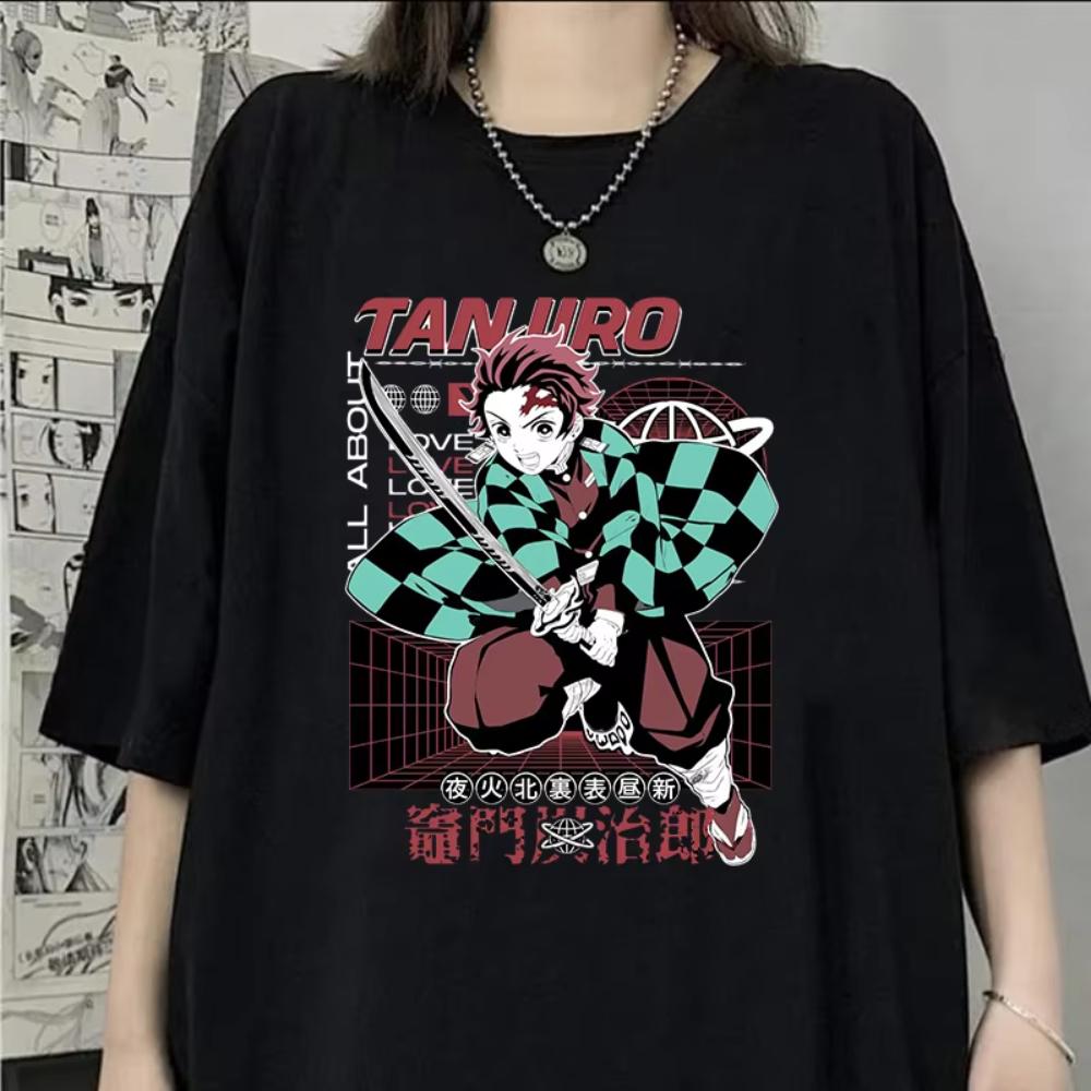 Neues Aniem Baumwoll-T-Shirt Kamado Tanjirou Print T-Shirt Damen Herren Sommer Freizeit O-Ausschnitt Damenbekleidung Kurzarm T-Shirts
