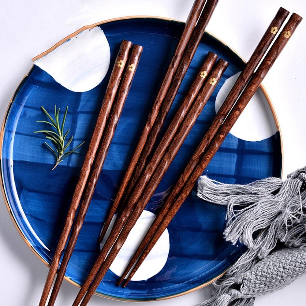 Japanese Wooden Reusable Plum Blossom Pattern Rustic Kitchen Utensils Tableware Chopsticks Flatware