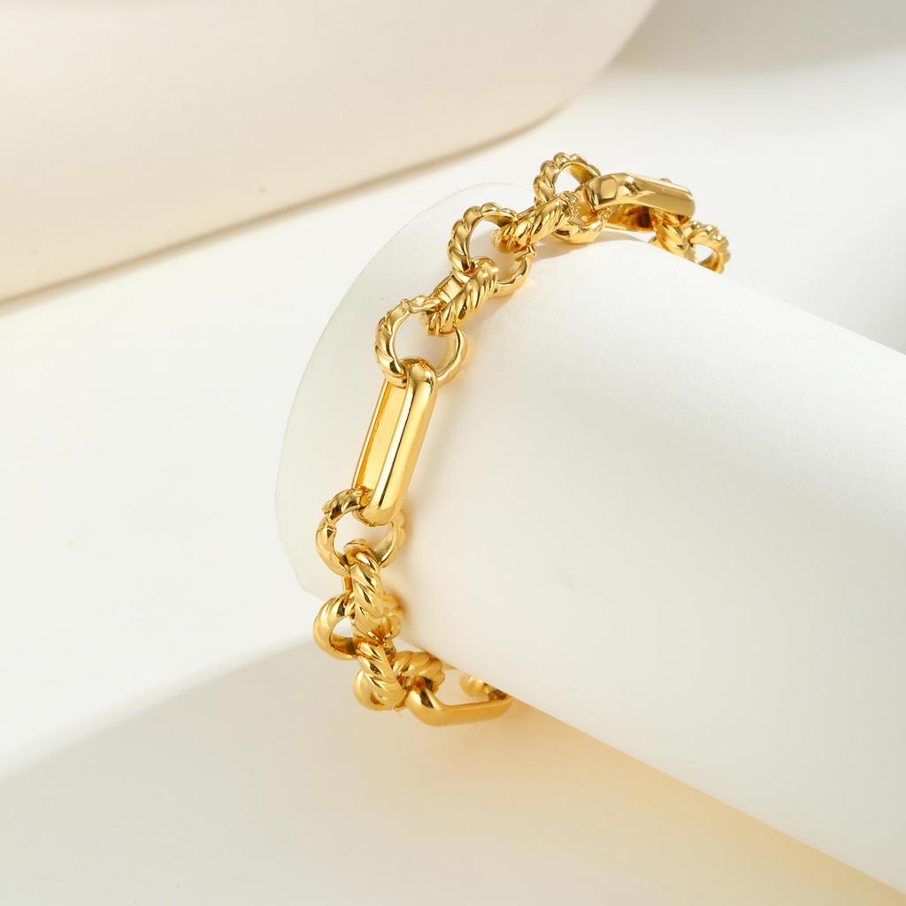 18K Gold Plated Twist Texture Bracelet Stainless Steel Chunky Chain Bracelets Waterproof Geometric Trendy Jewelry for Women Gift