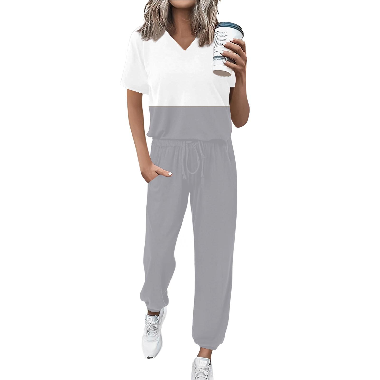 

Женский спортивный костюм с V-образным вырезом и коротким рукавом, свободные брюки XL белый