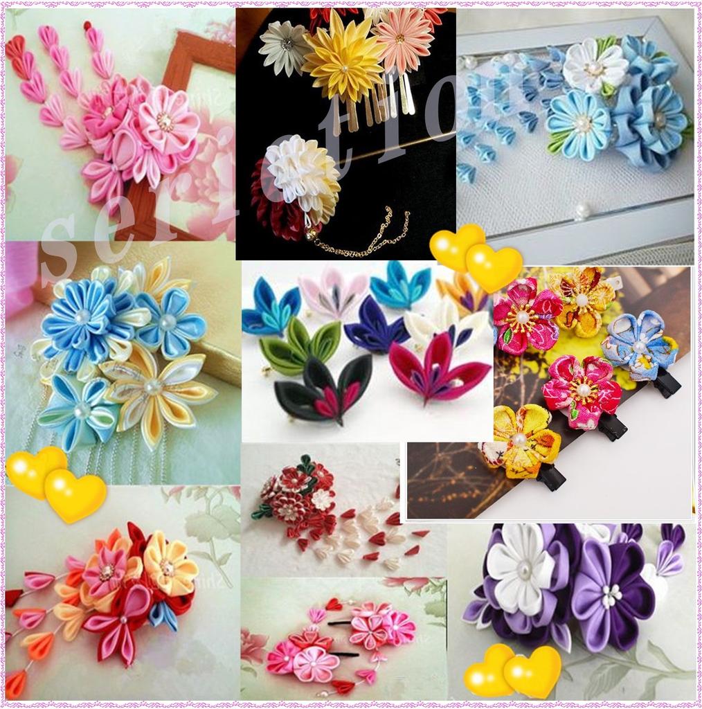 Chirimen Tsumami Zaiku Mini Fabric Set Japanese Handmade DIY Hair Small Craft Floral Solid Japanese Kimono 14 280 [seriction] (Includes Tweezers) -