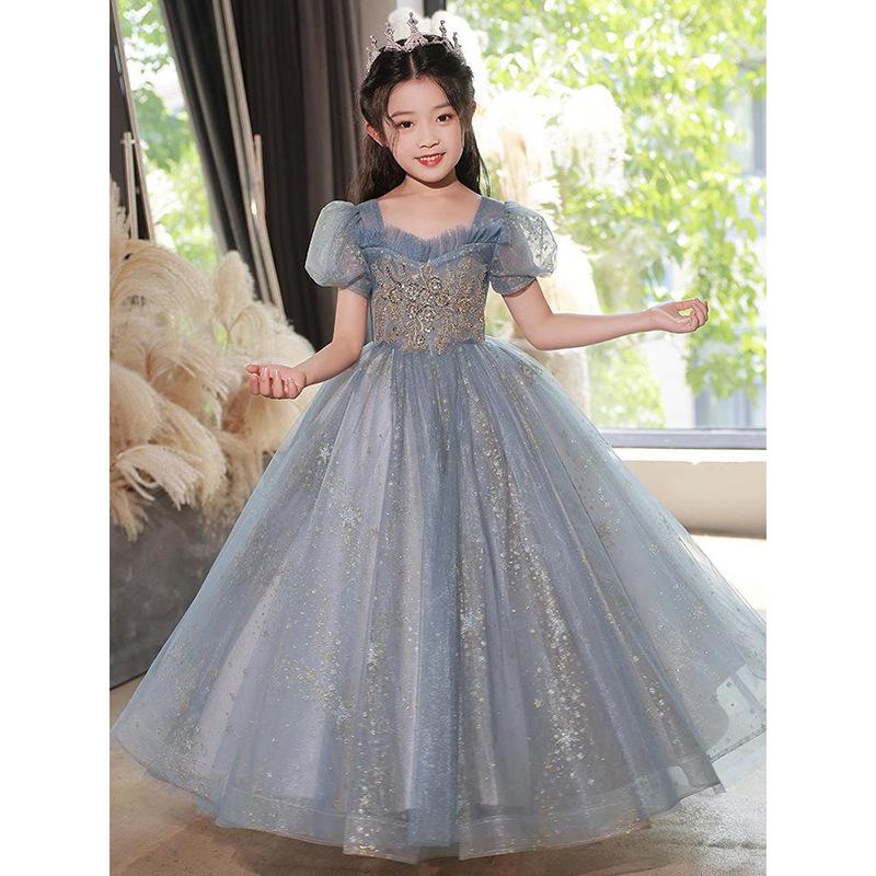 Autumn 2025 Light Luxury Princess Tulle Dress for Girls - Flower Girl, Piano Performance & Catwalk Costume