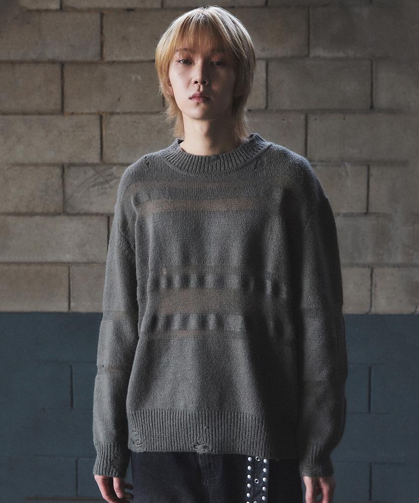 JUAN HOMME See Through Damaged Knit (Khaki Gray)