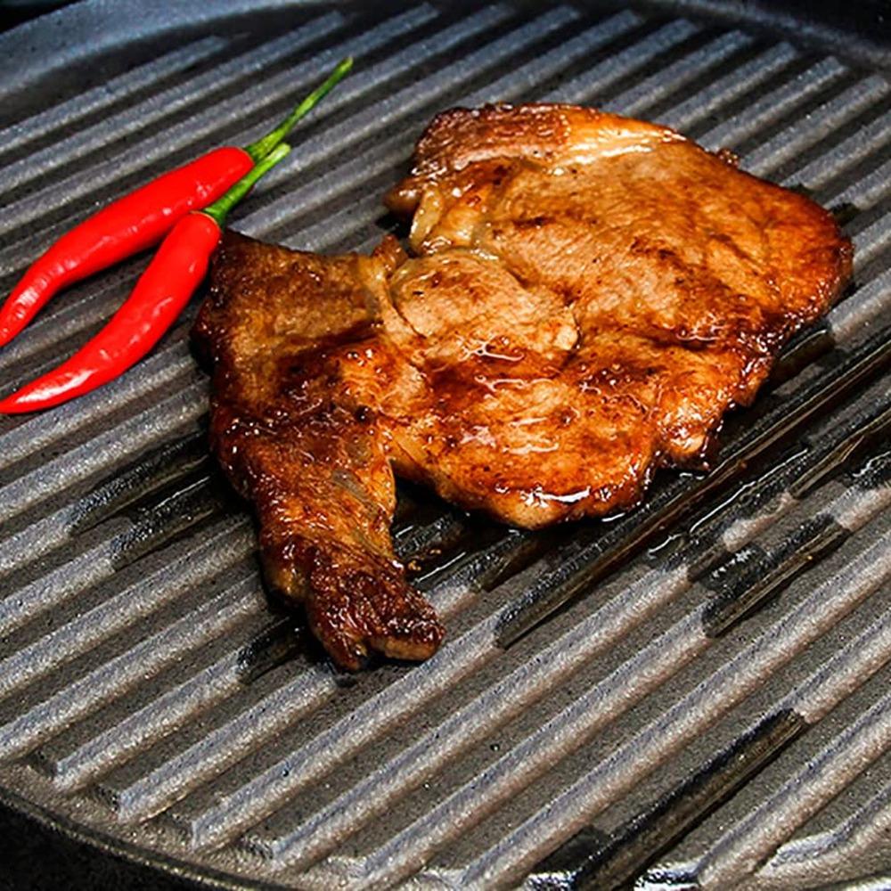 Ribbed Surface Grill Pan Round Flat Bottom Barbecue Pan Thickened Stovetop Griddle  Barbecue Steak