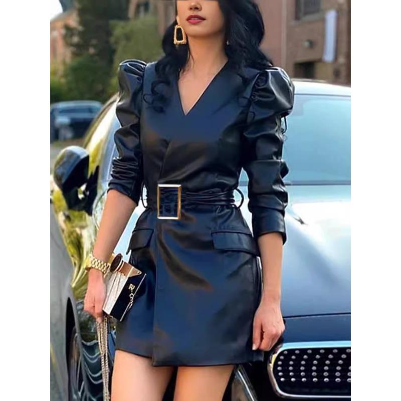 IHUASU Damenmode Herbst Winter Einfarbiger Druck Langarm V-Ausschnitt Freizeitkleider