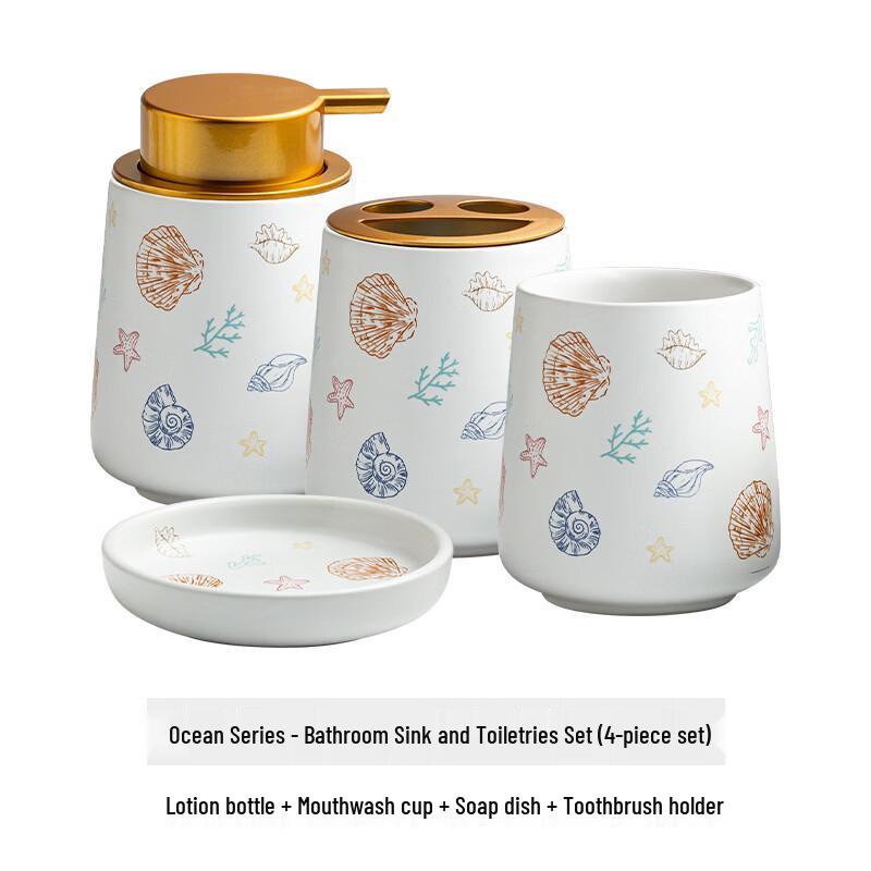 OLOEY Ocean Series 4-Piece Ceramic Bathroom Wash Set