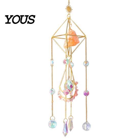 Wind Chime Faux Crystal Suncatcher for Window, Natural Stone Rainbow Maker with Prism Home Decoration Pendant Indoor Outdoor, Home, Garden,
