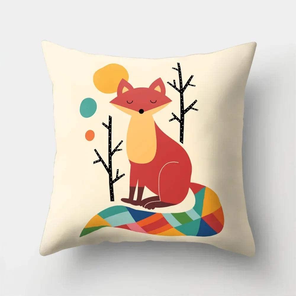 

Чехол для подушки в виде лисы из мультфильма для офиса, полиэстеровая подушка для автомобиля, украшение для домашнего дивана, салона 66x66cm