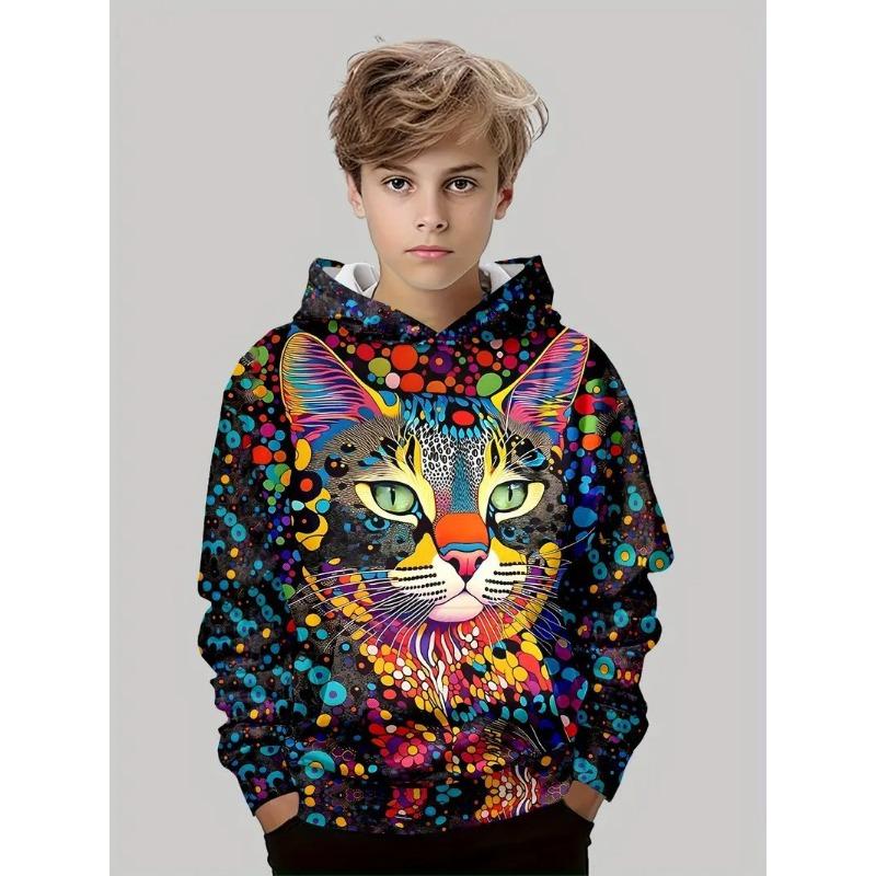 Autumn 3D Cute Animal Pattern Printed Hoodies Fashionable Casual Sports Long Sleeved Children's Boy Hooded Sweatshirts