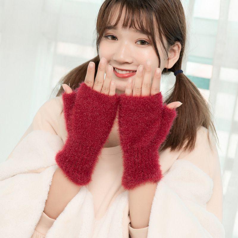 Stylish Womens Knit Faux Cashmere Winter Gloves Thick Warm Half Finger Comfort