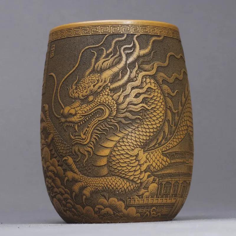 180ml Yixing Carved Dragon Tea Cup Large Capacity Tea Cup Home Master s Cup Chinese Purple Clay Tea Cups Drinking Utensils 180ml