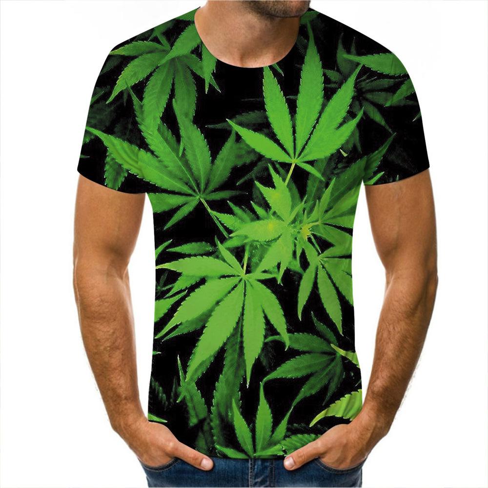 

Летний топ с круглым вырезом и 3D-принтом листьев и птиц, модная повседневная мужская футболка с коротким рукавом XS