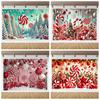 Christmas Candy Theme Background Red Candy Strips Snow Winter New Year Festival Party Decoration Backdrop Banner for Photo Props