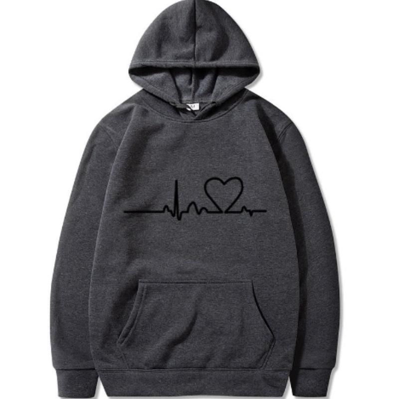New Women's Casual Hoodie Autumn/winter Heartbeat Print Men's Loose Hoodie Couple Sweatshirt Women's Hoodie Top Streetwear