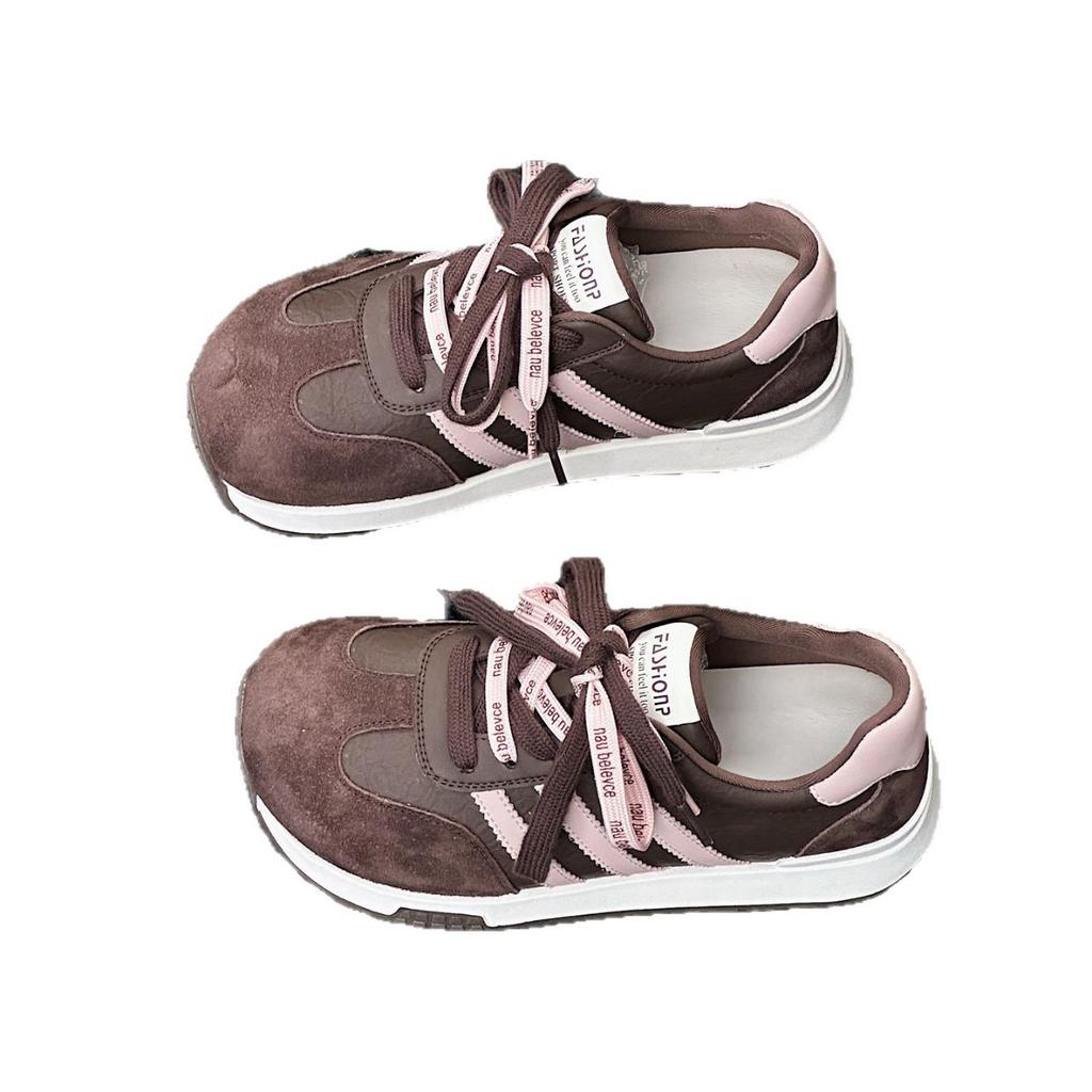 Korean version ins casual sports double shoelaces color matching soft sole big head German training women 2025 new retro Forrest Gump board shoes