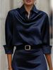 2026 Elegant Swing Collar Solid Color Long Sleeve Women's Dress
