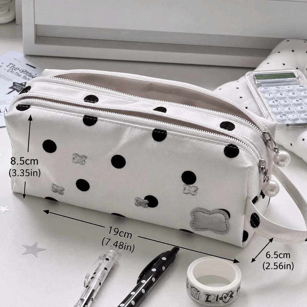 Large Capacity Makeup Bag Polka Dot Print Pencil Case Korean Style Jewelry Pouch  Gift