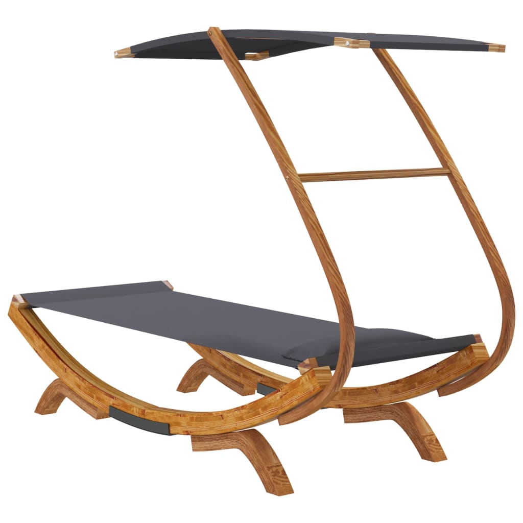 Sun Lounger with Canopy 100 X 190 X 134 Cm Solid Bentwood Anthracite