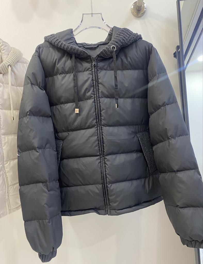 Knitted splicing down jacket women's winter new small white duck down hooded warm fashion coat