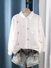 Double-Layer Gauze Floral Embroidered Long-Sleeve Autumn Shirt for Women