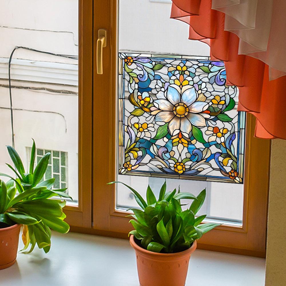 Retro Flower Balcony Glass Window Beautification and Decoration Static Electricity Window Stickers