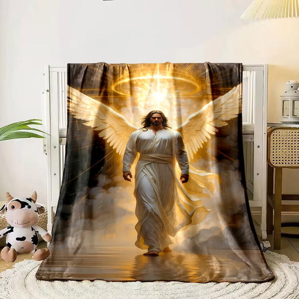 Winged Divine Figure Blanket  Printed Blanket for Living Room Bed Couch lunch break Soft Cozy Blanket for Friend's festival Gift