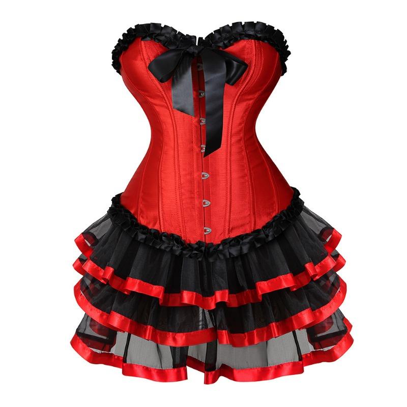 Set Due Pezzi Shapewear Donna Forma Palazzo Top Corsetto Modellante con Bordi Arricciati Gonna Corta