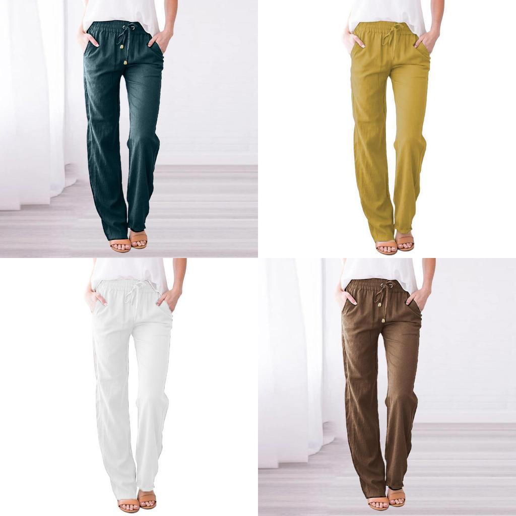 Casual Womens Cotton Linen Drawstring Wide Leg Pants For Summer Comfort