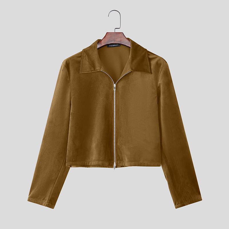 

INCERUN Мужские Повседневные Вельветовые Куртки-Пальто с Лацканами, Длинным Рукавом и Застежкой-Молнией 5XL