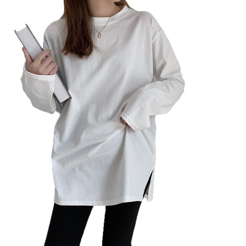 White long-sleeved T-shirt women's autumn bottoming shirt 2025 new Korean version loose medium and long velvet top