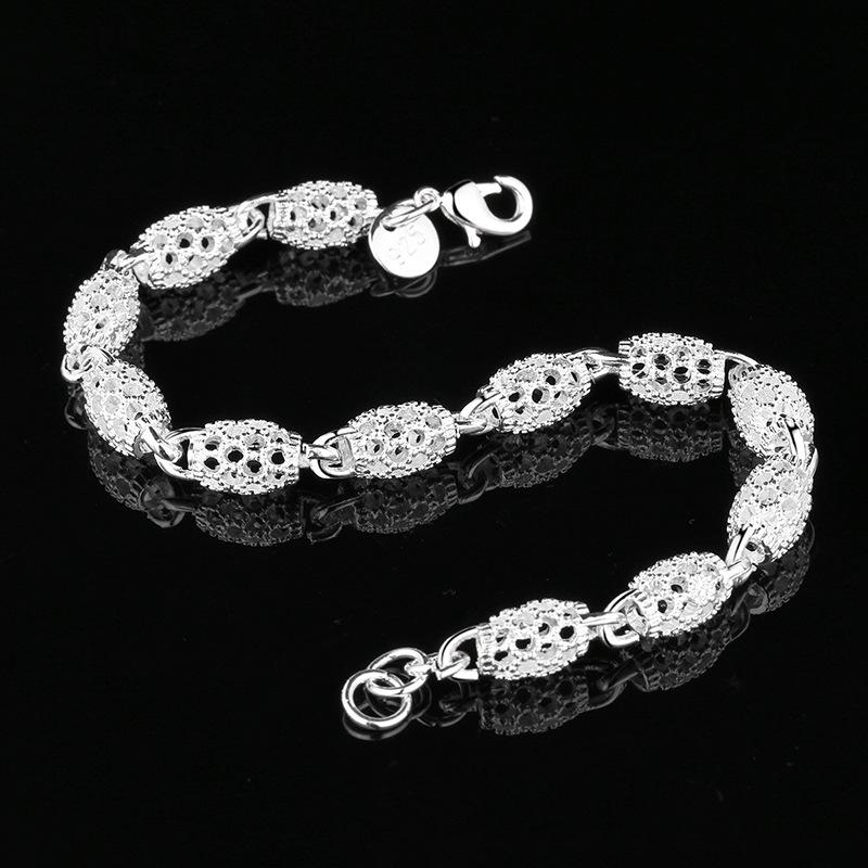 Elegant 925 Sterling Silver Beaded Bracelet with Hollow Ring for Women