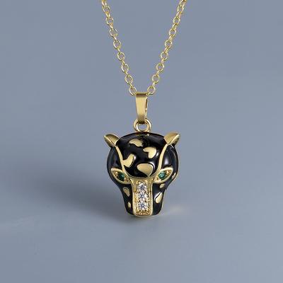 Personalità unica Creativa Collana di leopardo nero Ciondolo Femmina Verde Spinello Bianco CZ Animale Avant-garde Gioielleria raffinata Smalto a mano Regalo di compleanno