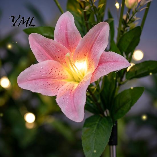 Outdoor Path Lighting for Patio 2Pcs Artificial Flower Solar Lights, Lily Bamboo Wisteria Garden Stake Powered Decor Firefly Waterproof Pathway Lights
