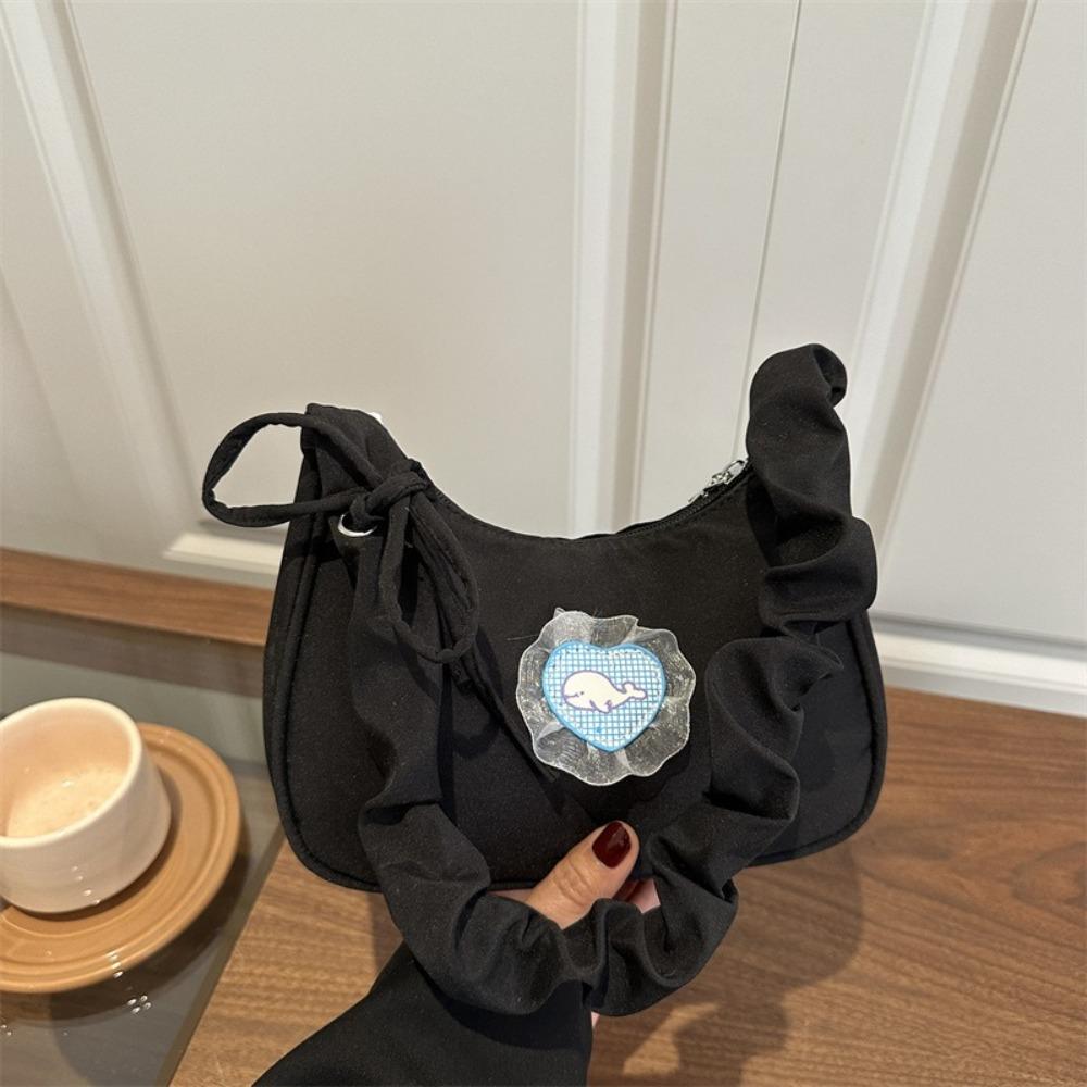 Nylon Canvas Underarm Bag Bow Hobo Bag Sweet Pleated Strap Shoulder Bag  Women