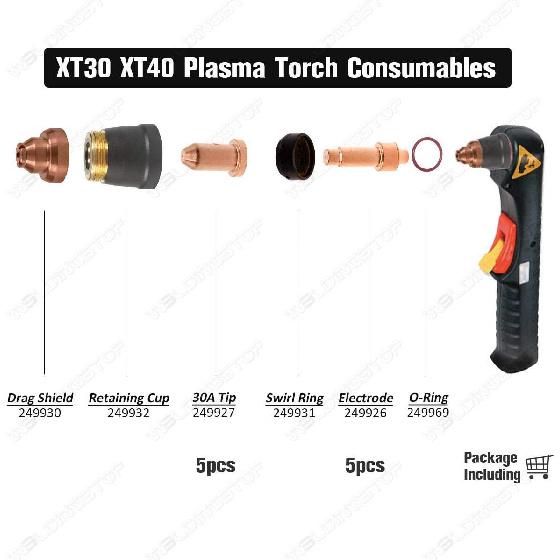 Plasma Cutting XT40 Torch Ref 249926 Electrode 249927 Nozzle 30A for Miller XT30 Torch PKG-10