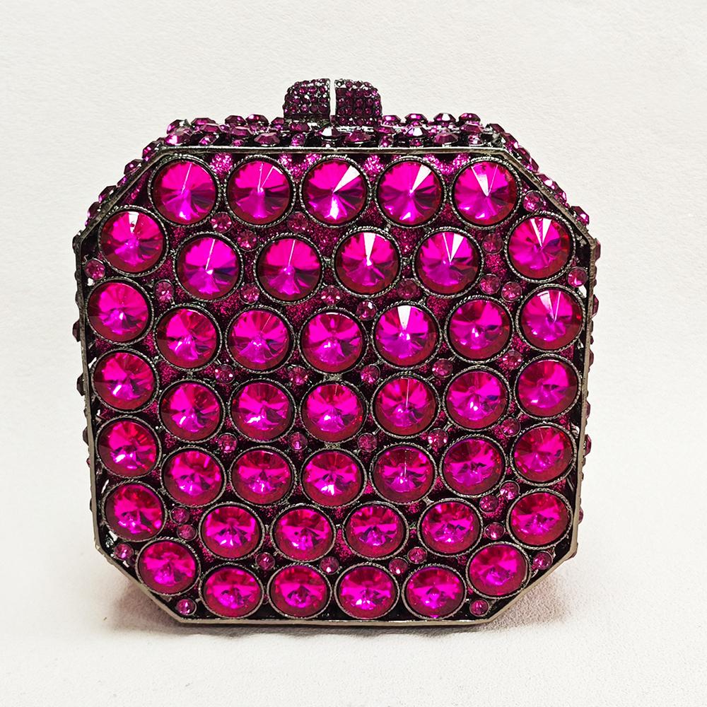 

Green Rhinestone Evening Bag Pink/White Clear Gold Square Hard Metal Wedding Bridal Party Crystal Hanbag Minaudiere Purse 12cmX12cmX5.5cm