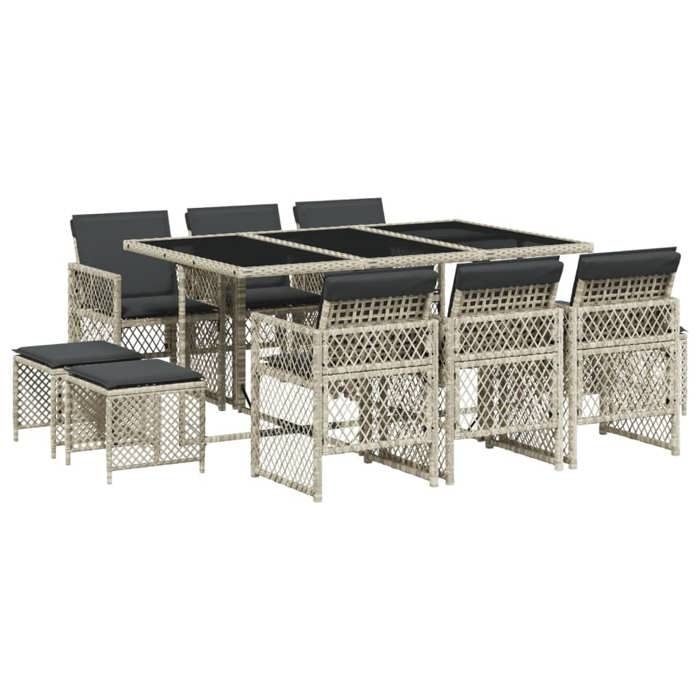 VidaXL 11pcs Garden Dining Set with Gray Poly Rattan Cushions, Outdoor Dining Set, Dining Furniture of 3210791