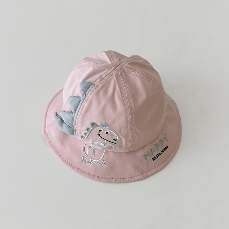 

Милая детская шляпа-ведро с динозавром, летняя, из тонкого хлопка, для мальчиков и девочек, шляпы от солнца, вышитые буквы, для малышей, кепка-рыбак