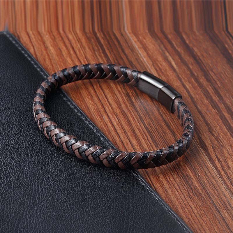 Classic Stainless Steel Bracelets For Men Black Blue Brown Color Punk Braided Wrap Leather Bracelets On the Hand Jewelry