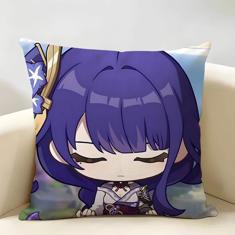 Raiden Shogun Cute Genshin Impact Cushion Cover Natural Linen Organic Fabric DoubleSided Printing Room Sofa Decor Pillow Case