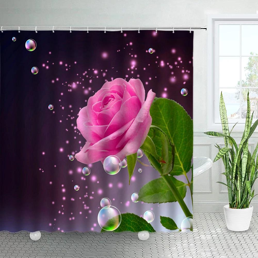 Rustic Flowers Shower Curtains Red Pink Rose Butterfly Sunflower Spring Nature Floral Bath Curtain Set Bathroom Decor with Hooks