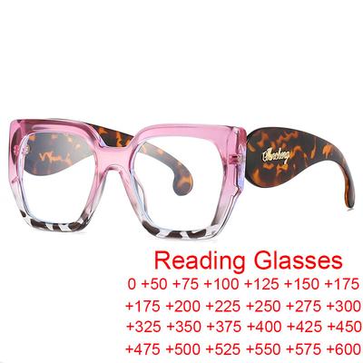 2025 Oversize Square Reading Glasses Large Frame Anti Blue Light Far Sight Glasses Woman Big Pink Leopard Transparent Eyeglasses
