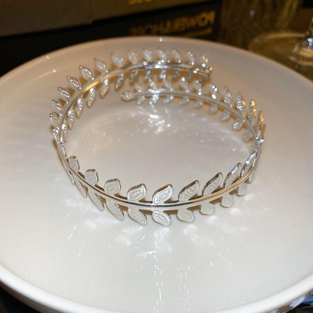 Silver Arm Cuff Laurel Leaf Zinc Zinc Alloy Armlet Opening Adjustable Armband  Party