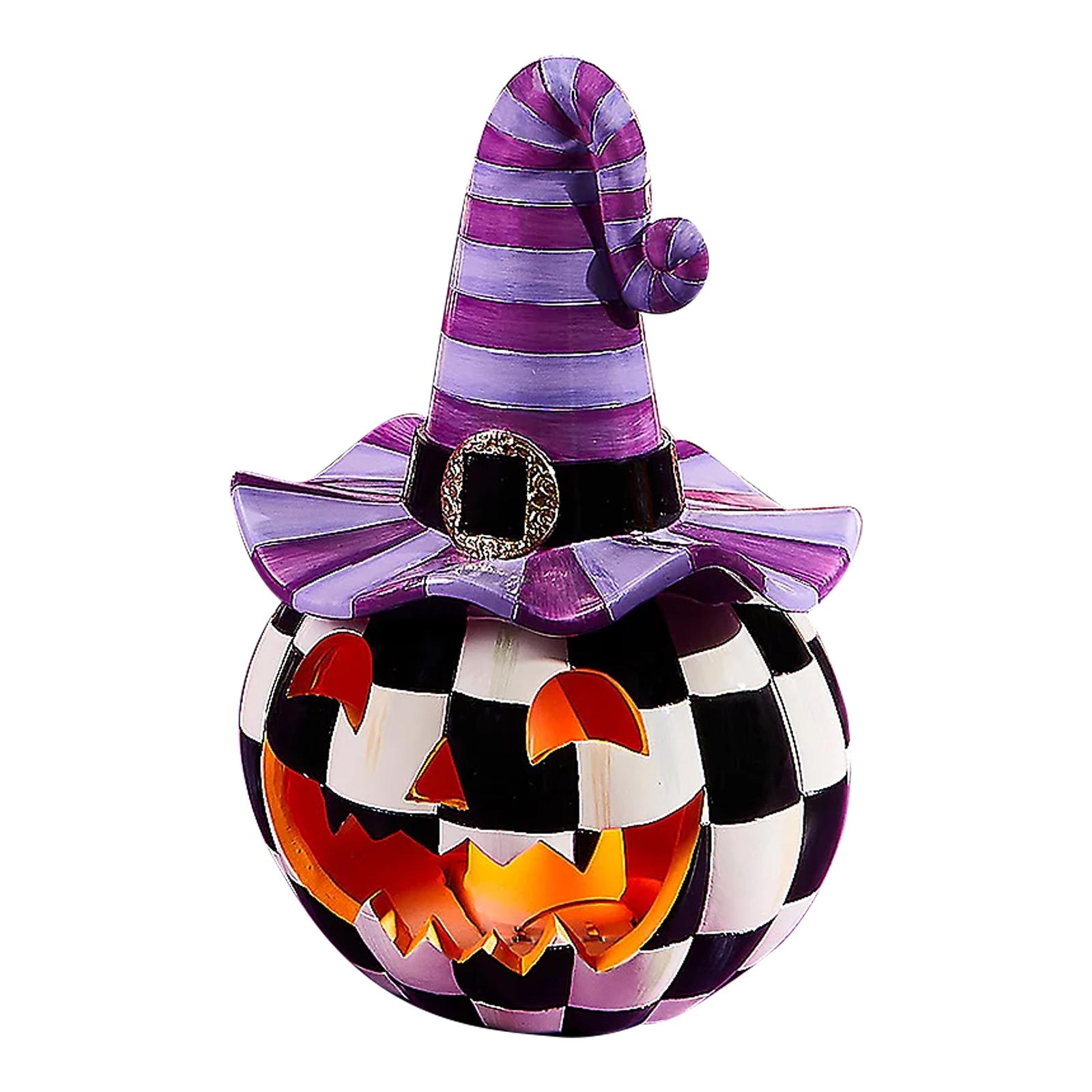 

Halloween Plaid Pumpkin Ornaments, Witch Hat With Lights Halloween Decoration Ornaments, Suitable For Halloween Home Party Decoration Supplies One Size