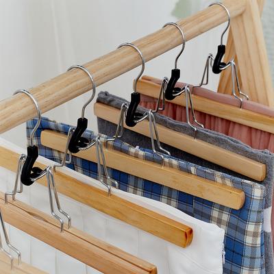 5/10pcs Wooden Pants Hanger Multifunctional Solid Wood Non-Slip Clothes Drying Rack For Jeans Skirts Slacks,Clamp Hangers