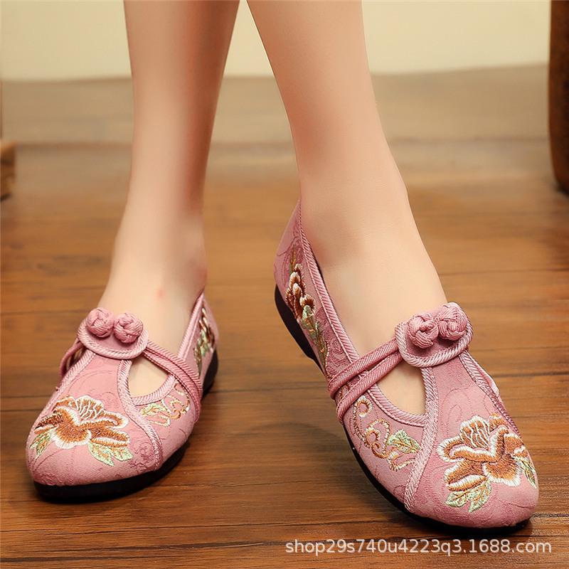 Vintage Traditional Style Women Soft Loafers Spring Autumn Slip on Cotton Fabric Flats Comfort Chinese Embroidered Shoes