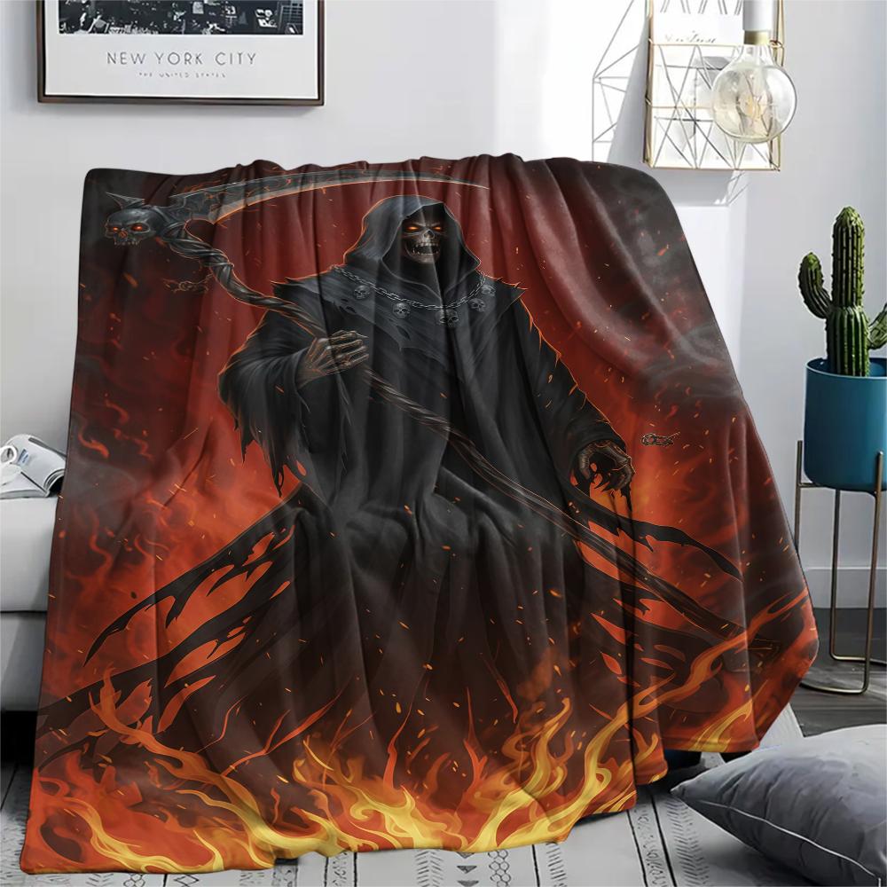 Flame Tiger Horse Dog Death Print Flannel Blanket,High Quality Comfortable for All Seasons,Home Decor,Warmth and Comfort,Perfect for Christmas Gifts