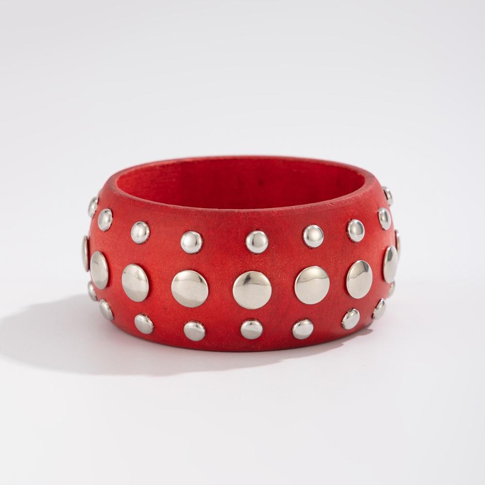 

Vintage Rivet Bracelet Bohemian Wooden Bangle Unique Chunky Bangle Decoration красный