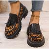 Fashion Women's Fashion Leopard Patchwork Slip-on Loafers Chunky Heel Platform Flats 2025 New Moccasins Casual Shoes Plus Size Zapatos