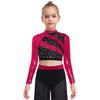 Mädchen Rollkragen Langarm Pailletten Strass Crop Top Cutout Rücken Druckknopf Tanz Top